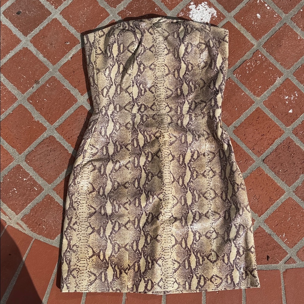 Hugo Buscati Beige and Brown snakeskin strapless  Dress